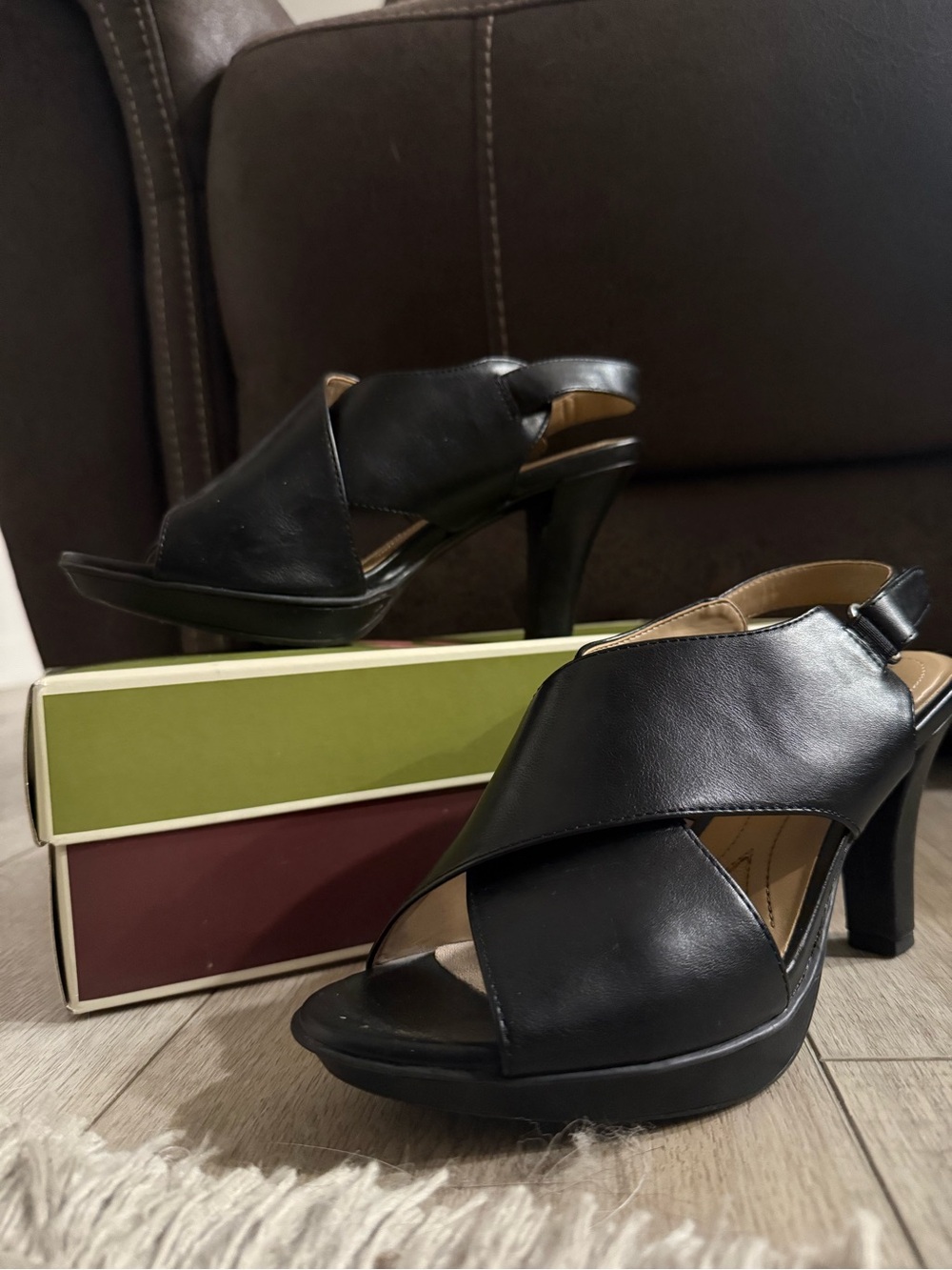 Naturalizer Black Crisscross Slingback Platform Heels